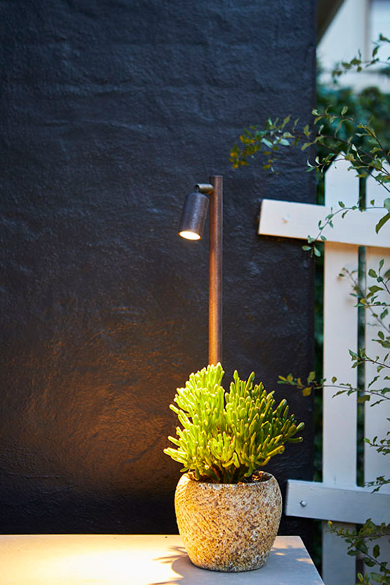 Gardens at Night path light illuminating bbq area in garden