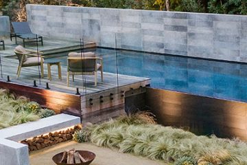 Gardens at Night lighting in landscaped garden with Laguna Pool