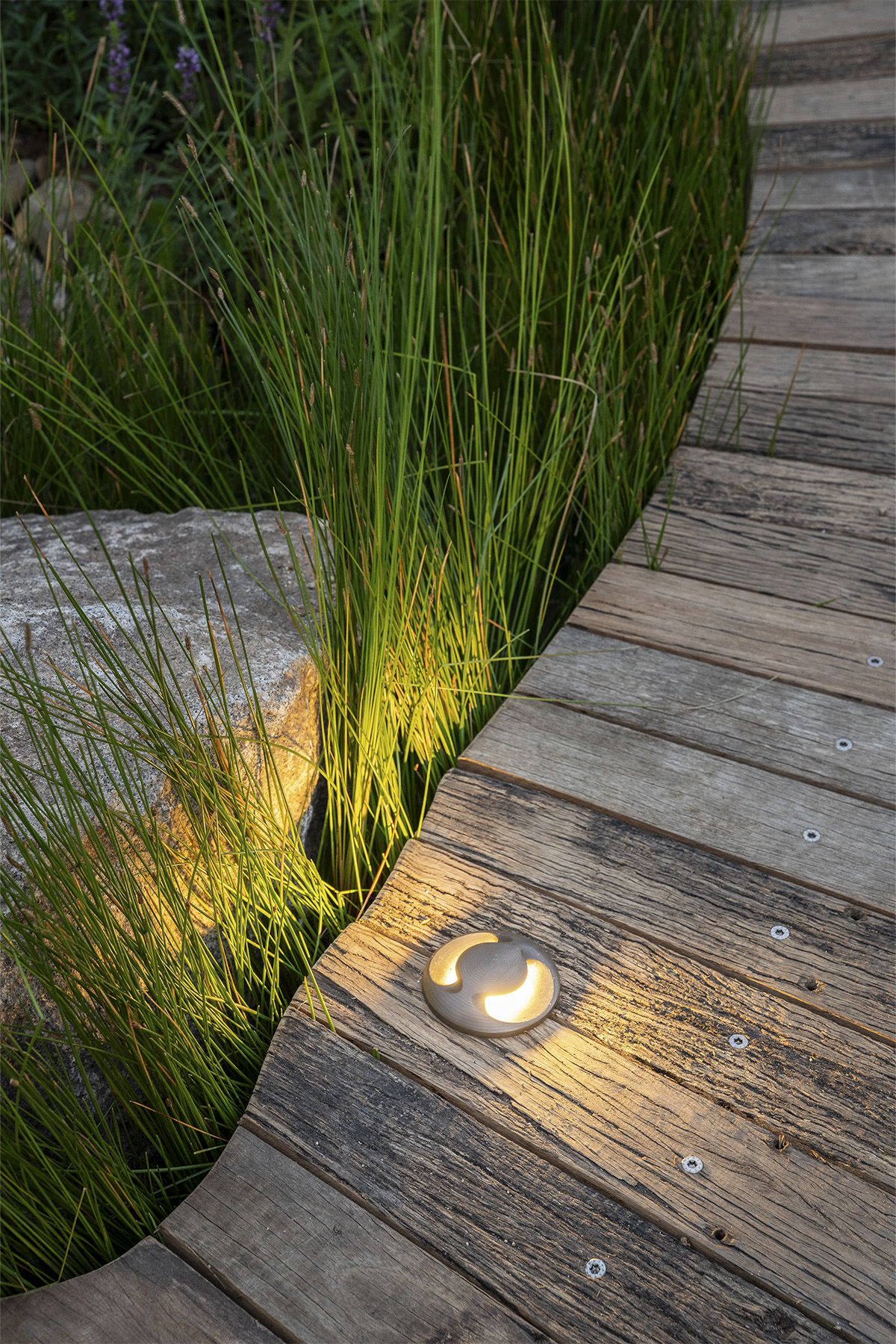 Gardens-at-Night-inground-path-dual-directional-light-bronze-landscape-outdoor-lighting
