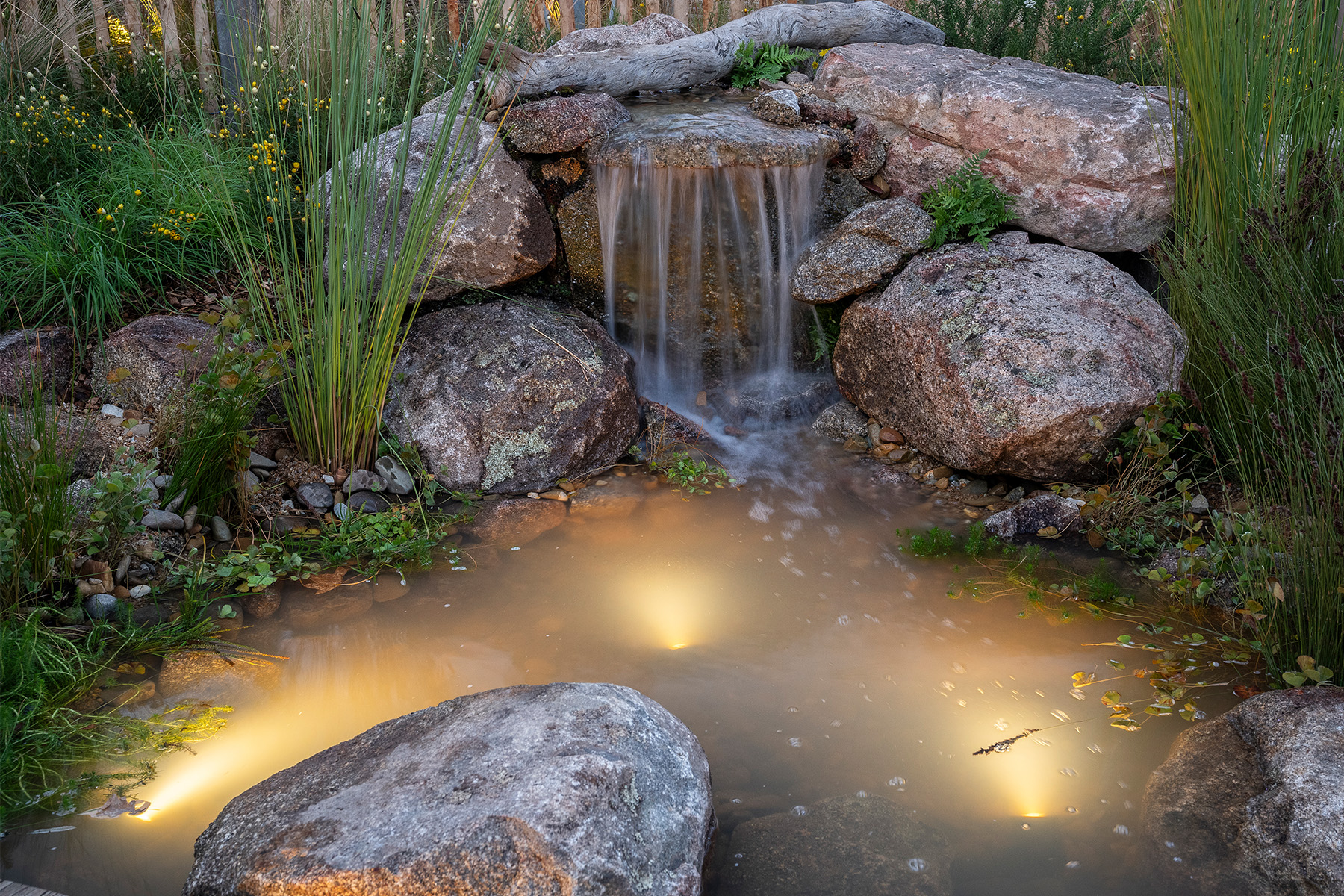Gardens-at-Night-underwater-pond-light-bronze-landscape-outdoor-lighting-australia